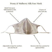 Load image into Gallery viewer, Peony & Mulberry Pure 100% Mulberry Silk Face Mask in White (22 Momme)