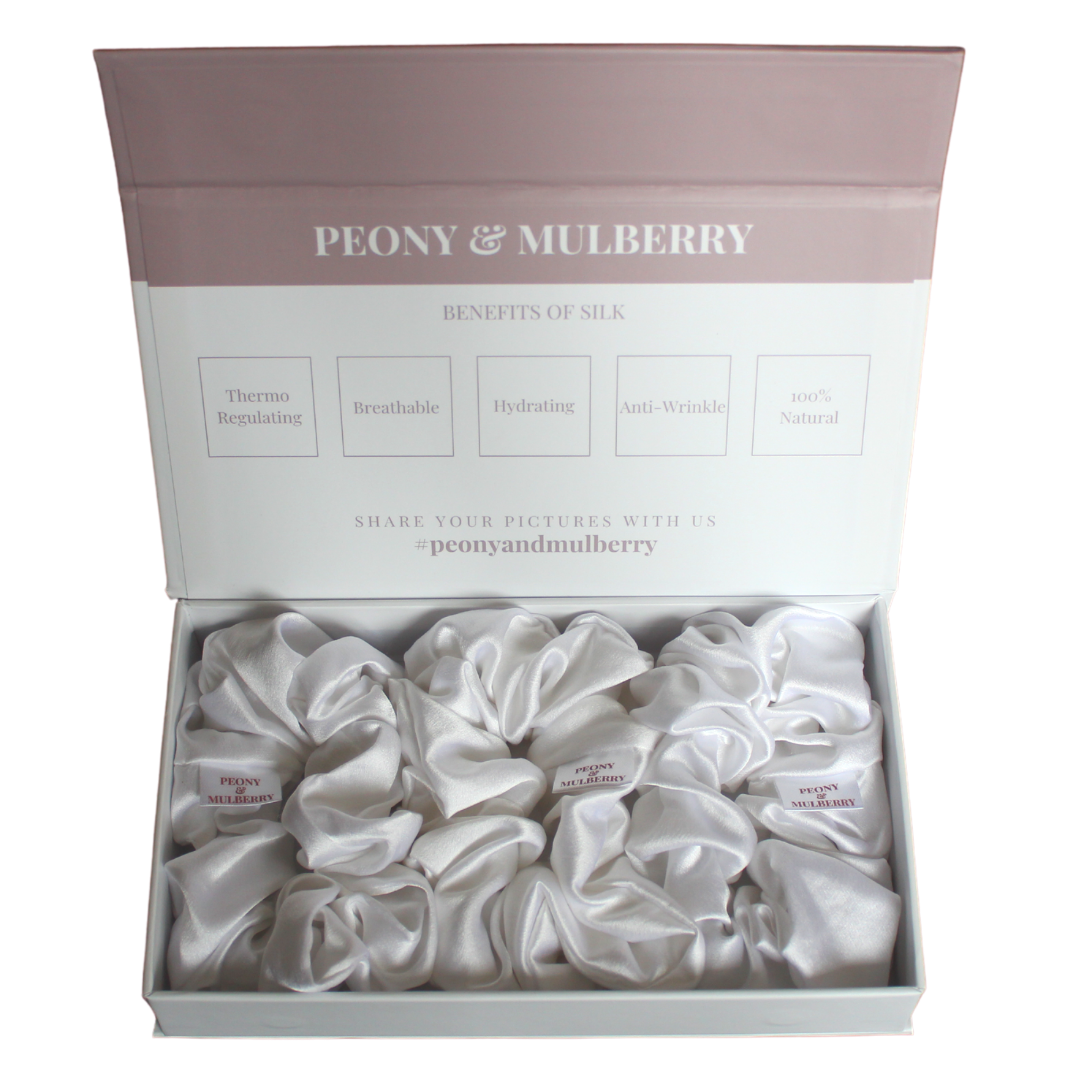 Pure Mulberry Silk Scrunchie Gift Box Set – 3 Pieces