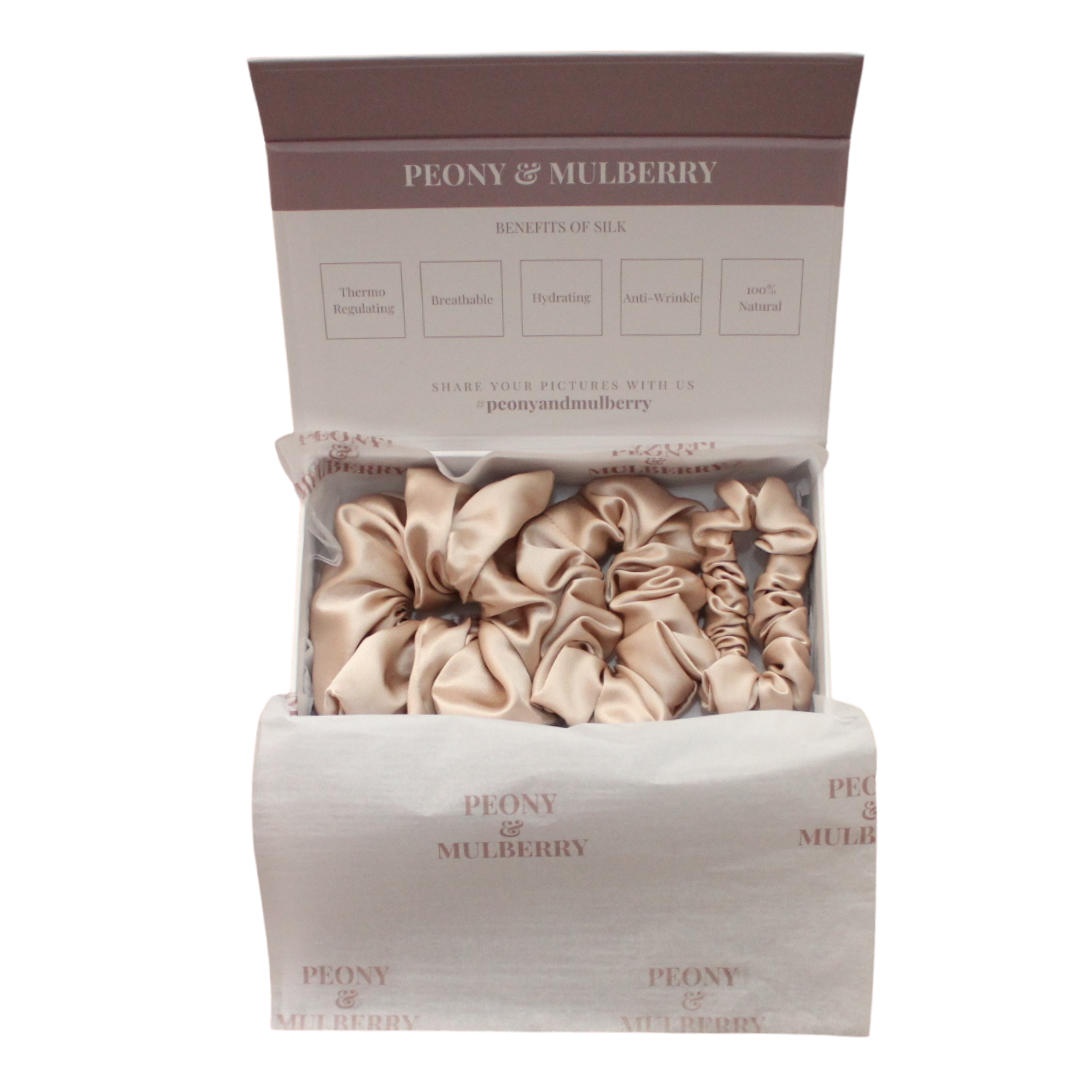 Pure Mulberry Silk Scrunchie Gift Box Set – 3 Pieces