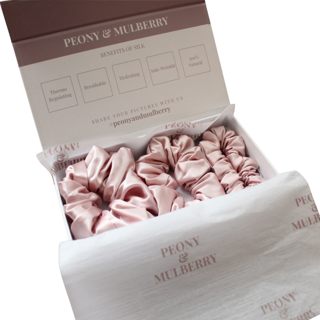 Pure Mulberry Silk Scrunchie Gift Box Set – 3 Pieces
