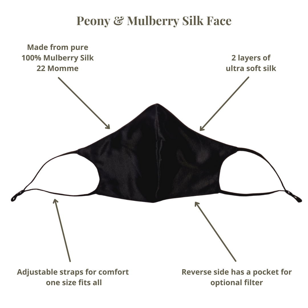 Peony & Mulberry Pure 100% Mulberry Silk Face Mask in Black (22 Momme)