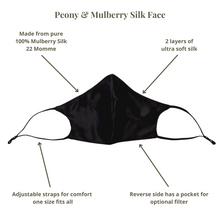 Load image into Gallery viewer, Peony &amp; Mulberry Pure 100% Mulberry Silk Face Mask in Black (22 Momme)
