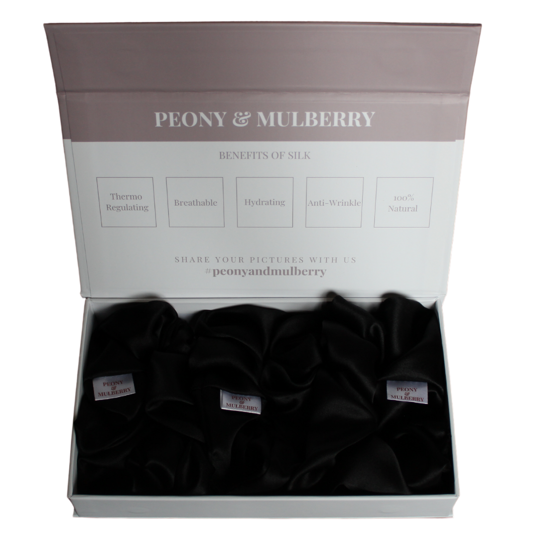 Pure Mulberry Silk Scrunchie Gift Box Set – 3 Pieces